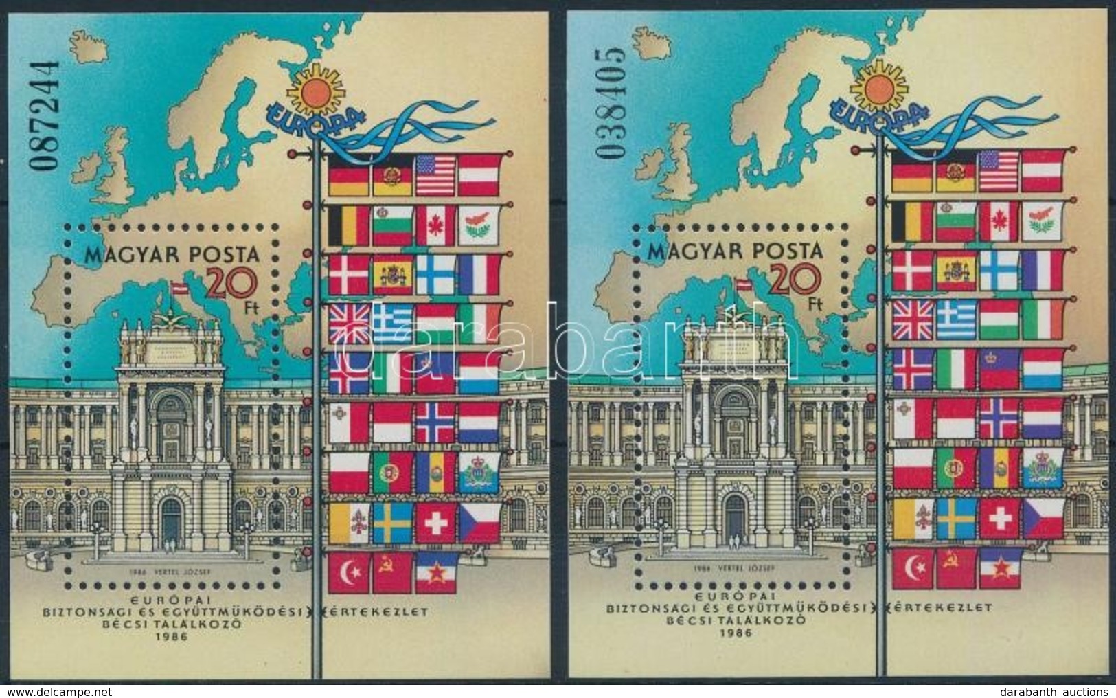 ** 1986 Európa Bécs Blokk Vékony és Vastag Sorszámmal - Andere & Zonder Classificatie