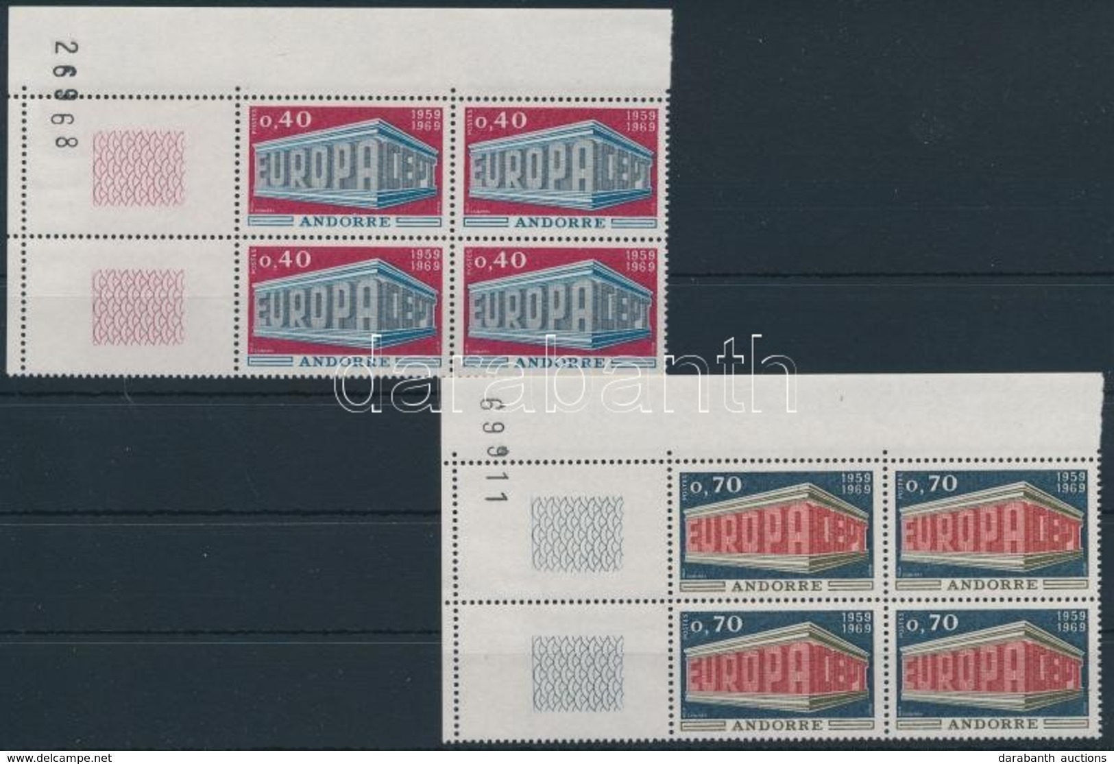 ** 1969 Europa CEPT üresmezős ívsarki Sor Négyestömbökben Mi 214-215 - Andere & Zonder Classificatie