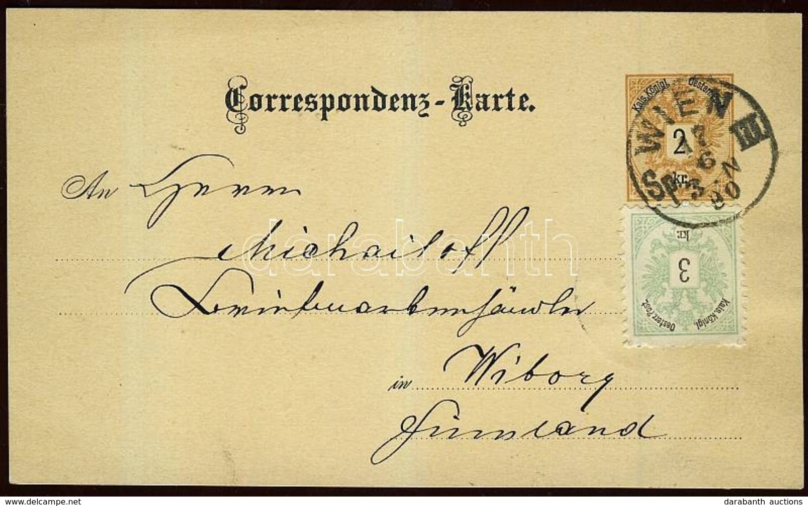 1890  Díjkiegészített Díjjegyes Levelezőlap Finnországba / PS-card With Additional Franking To Finland - Andere & Zonder Classificatie