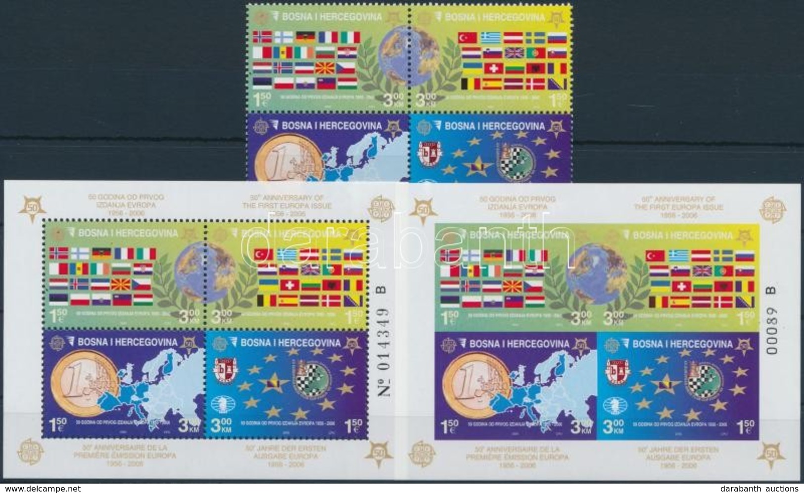 ** 2005 50 éves Az Europa CEPT Négyestömb + Fogazott és Vágott Blokk,
Europa CEPT Block Of 4 + Perforated And Imperforat - Sonstige & Ohne Zuordnung