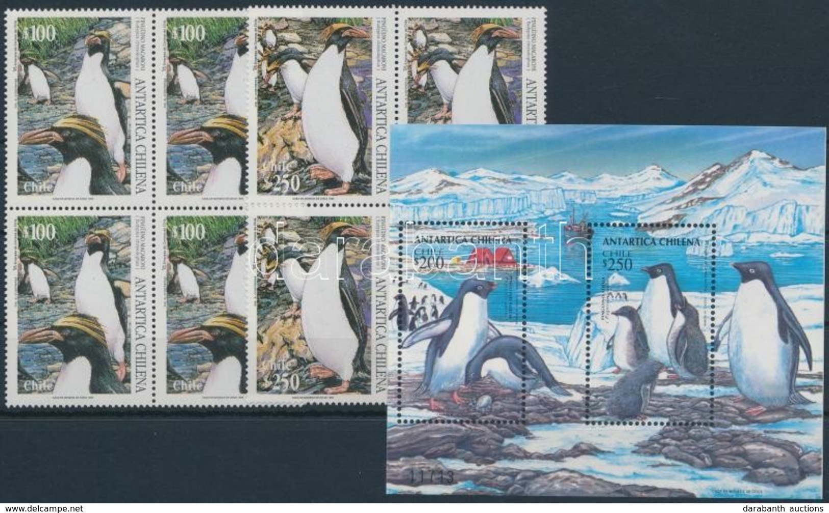 ** 1995 Pingvinek Sor Négyestömbökben + Blokk,
Penguin Set In Blocks Of 4 + Block
Mi 1684-1685 + Mi 32 - Andere & Zonder Classificatie