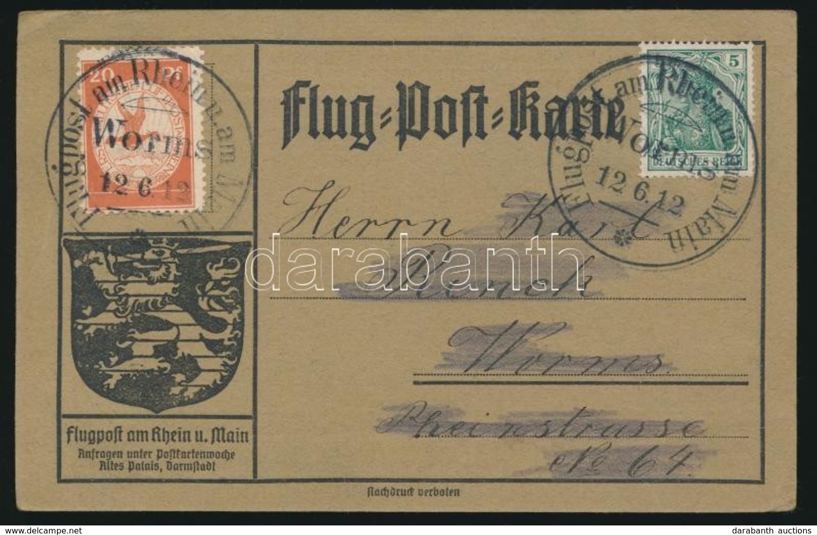 1912 Flugpost Am Rhein Und Main Alkalmi Légi Levelezőlap - Autres & Non Classés