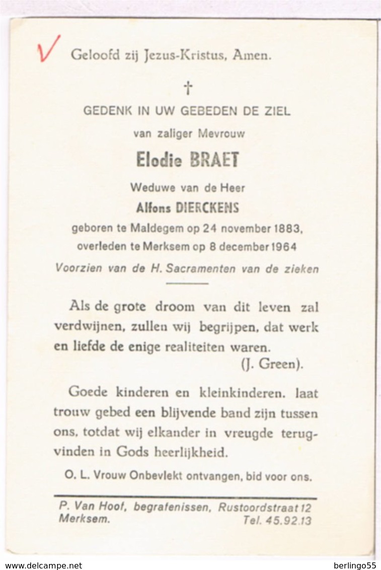 Dp. Braet Elodie. Wed. Dierckens Alfons. ° Maldegem 1883 &dagger; Merksem 1964 - Religion & Esotérisme