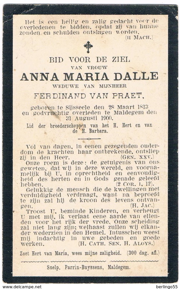 Dp. Dalle Anna. Wed. Van Praet Ferdinand. ° Sijsseele 1813 &dagger; Maldegem 1900 (2 Scan's) - Religion & Esotérisme