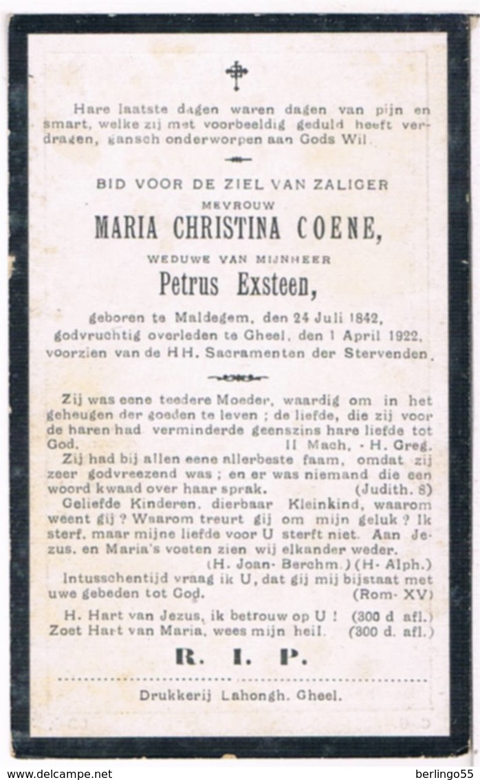 Dp. Coene Maria. Wed. Exsteen Petrus. ° Maldegem 1842 † Gheel 1922 - Religion & Esotérisme