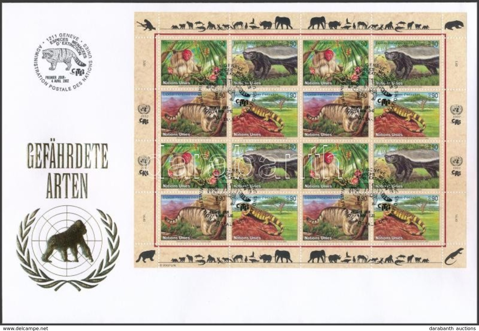 2002 Veszélyeztetett állatok Teljes ív Mi 434-437 FDC-n - Andere & Zonder Classificatie