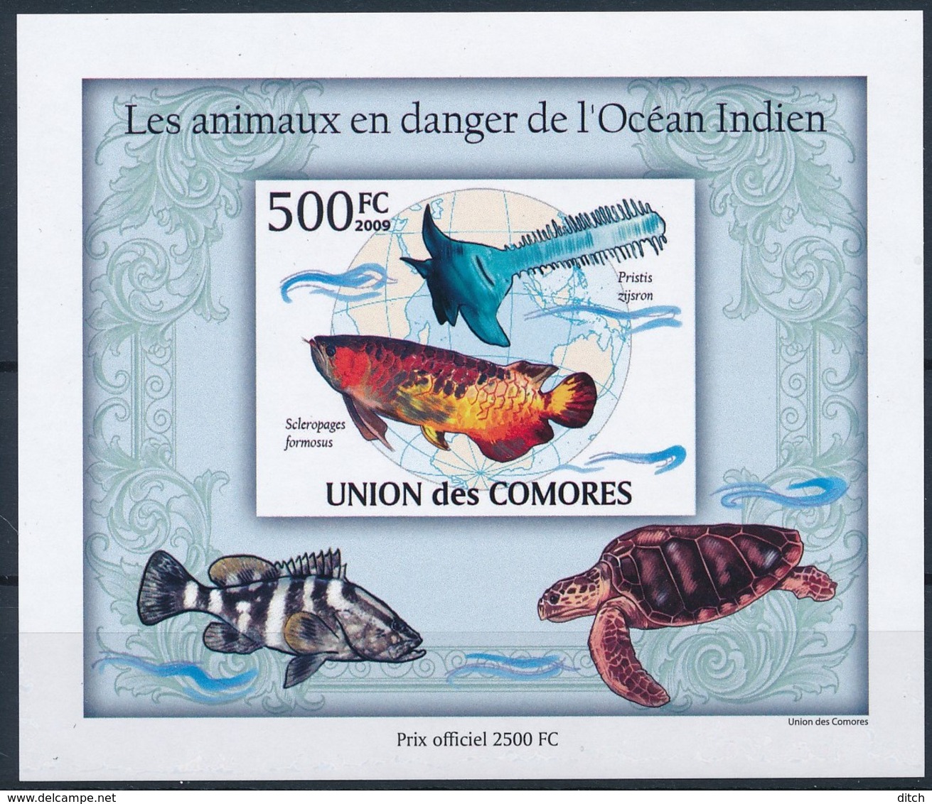 D - [38215]TB//ND/Imperf-Comores 2009 - BL249, Animaux En Danger, Globe Terrestre, Océan Indien, Tortues. - Other & Unclassified