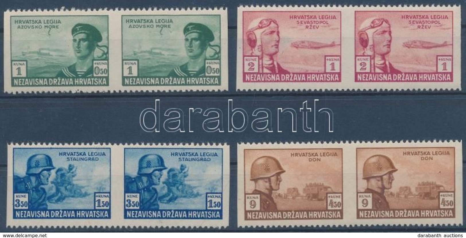 ** 1943 Horvát Légió Mi 107-110 Függőlegesen Fogazatlan Párok / Verticaly Imperforate Pairs - Andere & Zonder Classificatie