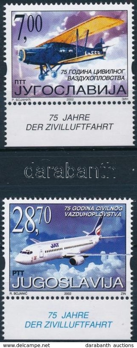 ** 2002 75 éves A Légi Közlekedés ívszéli Sor Mi 3079-3080 - Andere & Zonder Classificatie