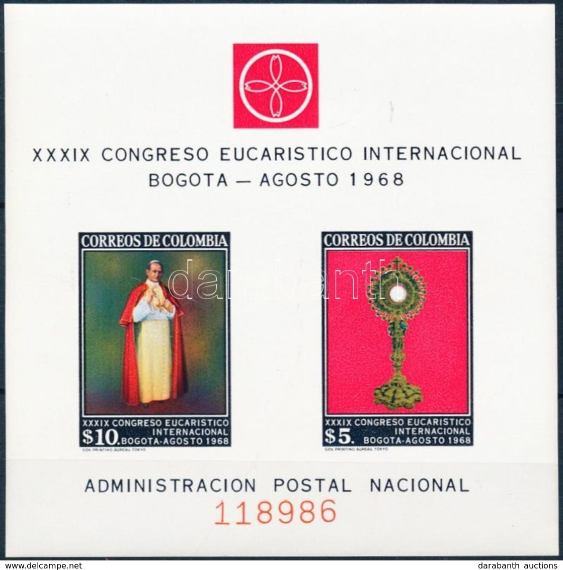 ** 1968 Eucharisztika Kongresszus Sor Négyestömbökben Mi 1125-1134 + Blokk Mi 29 - Andere & Zonder Classificatie