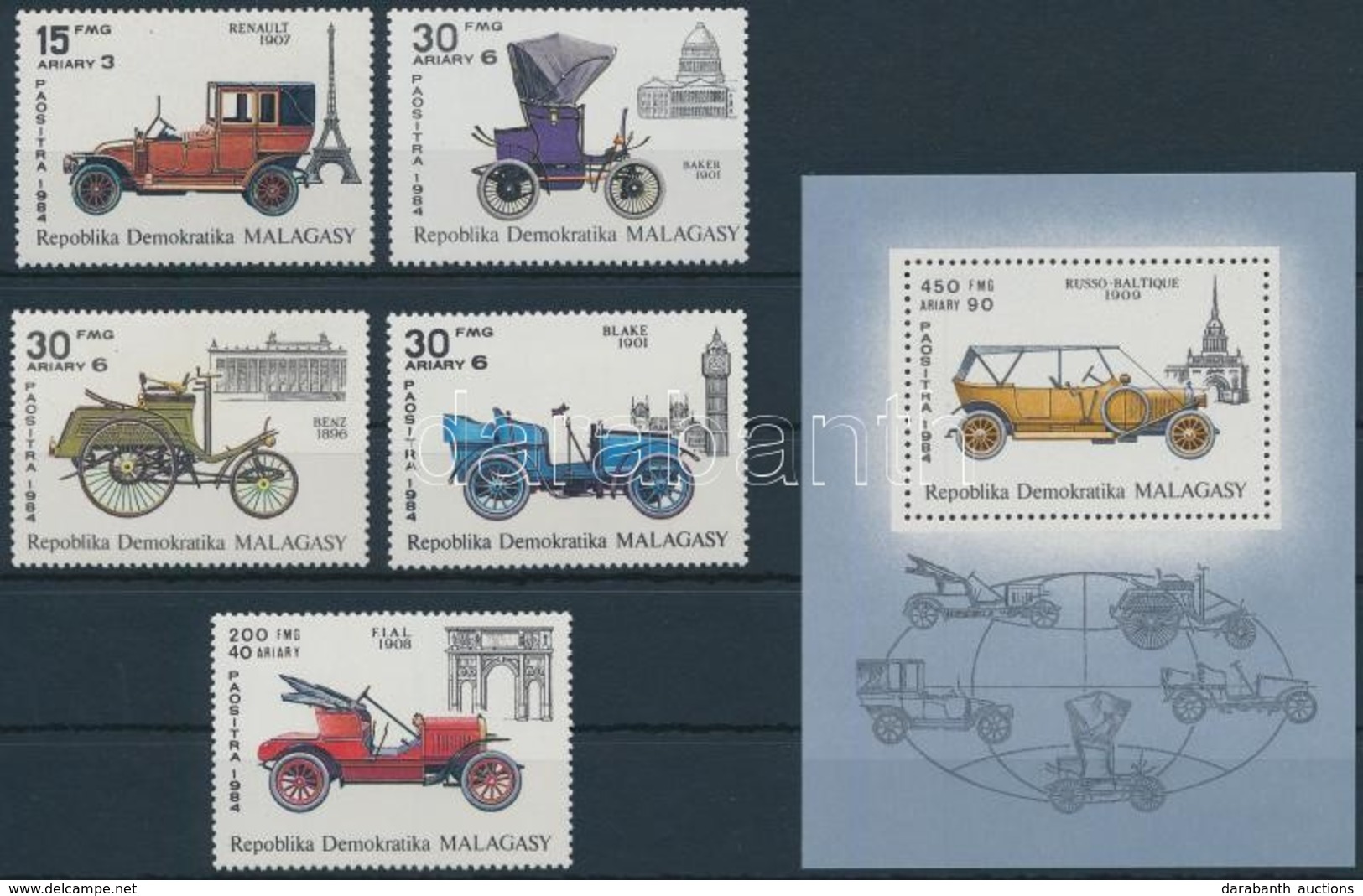 ** 1984 Autó Sor + Blokk,
Car Set + Block
Mi 938-942 + 24 - Sonstige & Ohne Zuordnung