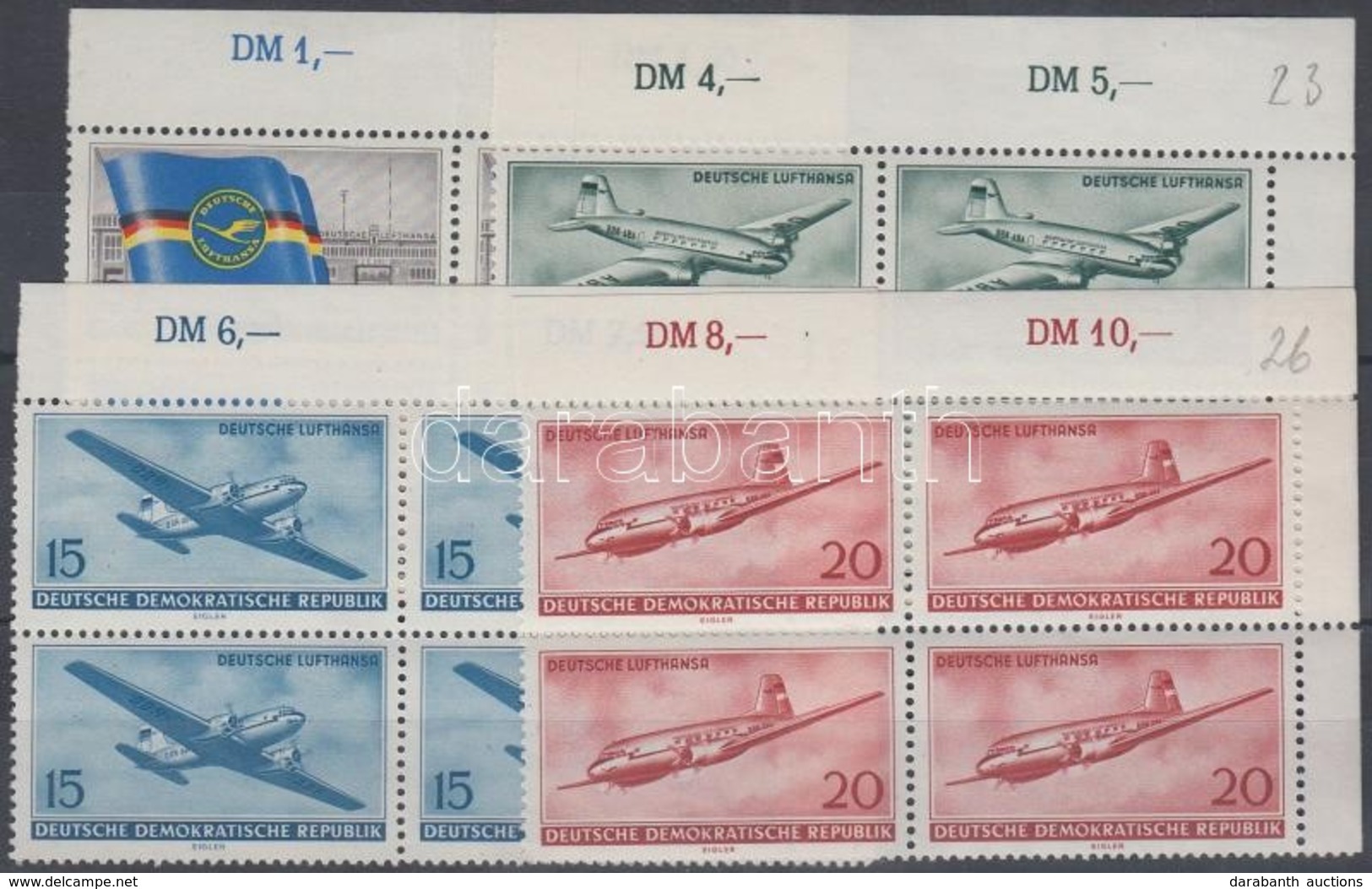 ** 1956 A Polgári Légi Közlekedés Megnyitása Az NDK-ban 3 ívsarki + 1 ívszéli Négyestömb (sor) Mi 512-515 - Otros & Sin Clasificación