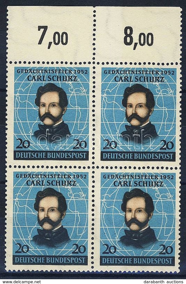 ** 1952 Carl Schurz ívszéli Négyestömb Mi 155 - Other & Unclassified