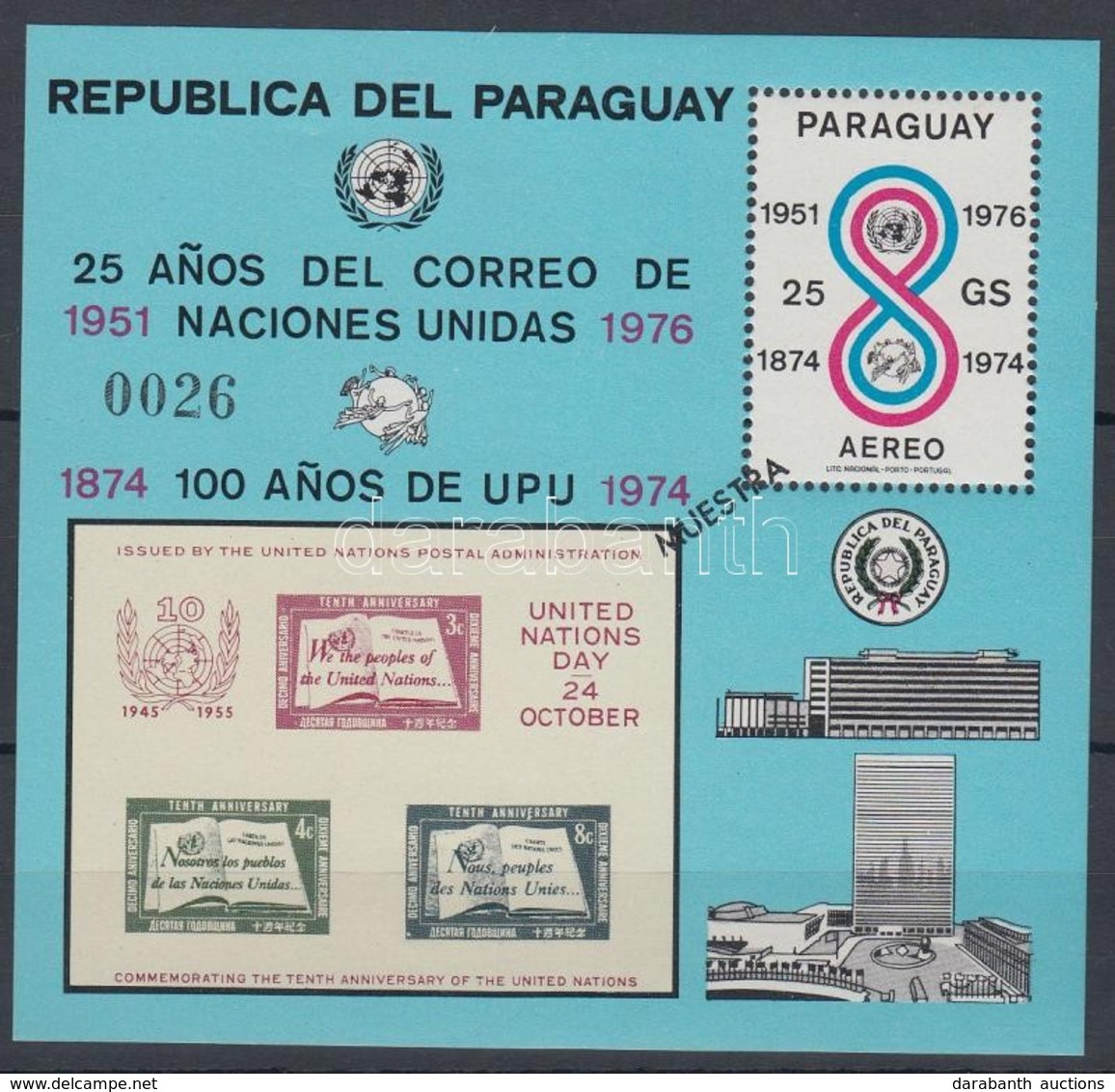 ** 1976 ENSZ, UPU Blokk Mi 283 MINTA / MUESTRA - Autres & Non Classés