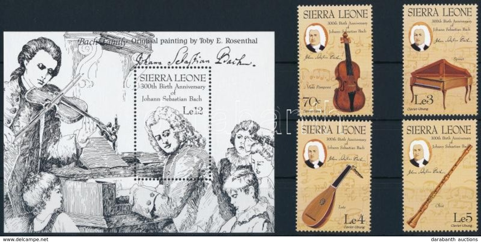 ** 1985 Johann Sebastian Bach Sor + Blokk,
Johann Sebastian Bach Set + Block
Mi 836-839 + Mi 35 - Other & Unclassified