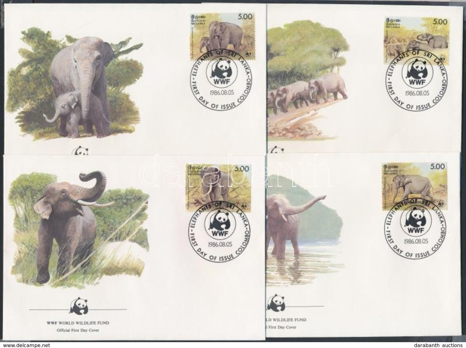 1986 WWF Ceylon-i Elefántok Sor 4 FDC-n Mi 753-756 - Otros & Sin Clasificación