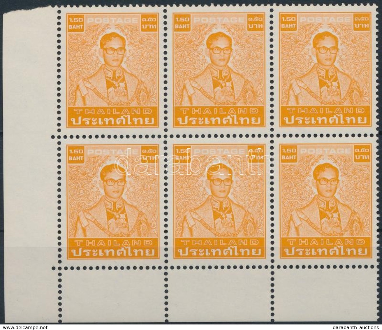 ** 1985 Forgalmi: Bhumibol Aduljadeh Király ívsarki Hatostömb Mi 1116 A X X - Autres & Non Classés