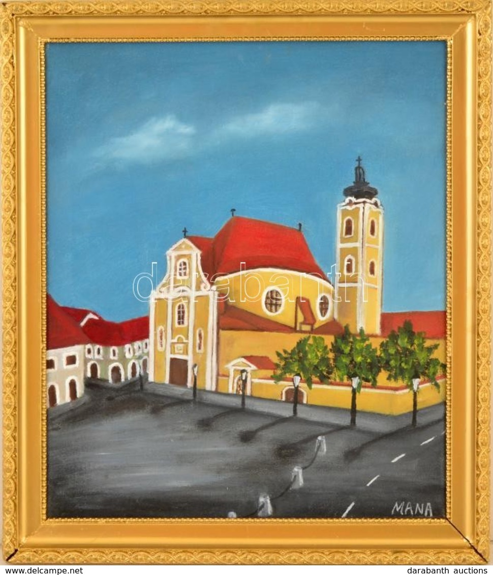 Balog Marianna (1967-): Győr, Karmelita Templom. Olaj, Vászon, Jelzett, Keretben, 33×27 Cm - Autres & Non Classés