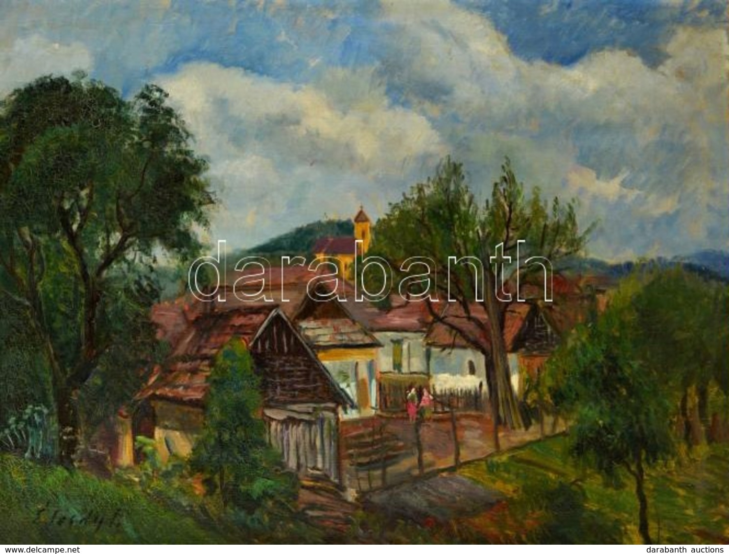 Élesdy István (1912-1987): Kilátás A Falura. Olaj, Vászon (repedezett), Jelzett, Keretben, 60×80 Cm - Other & Unclassified