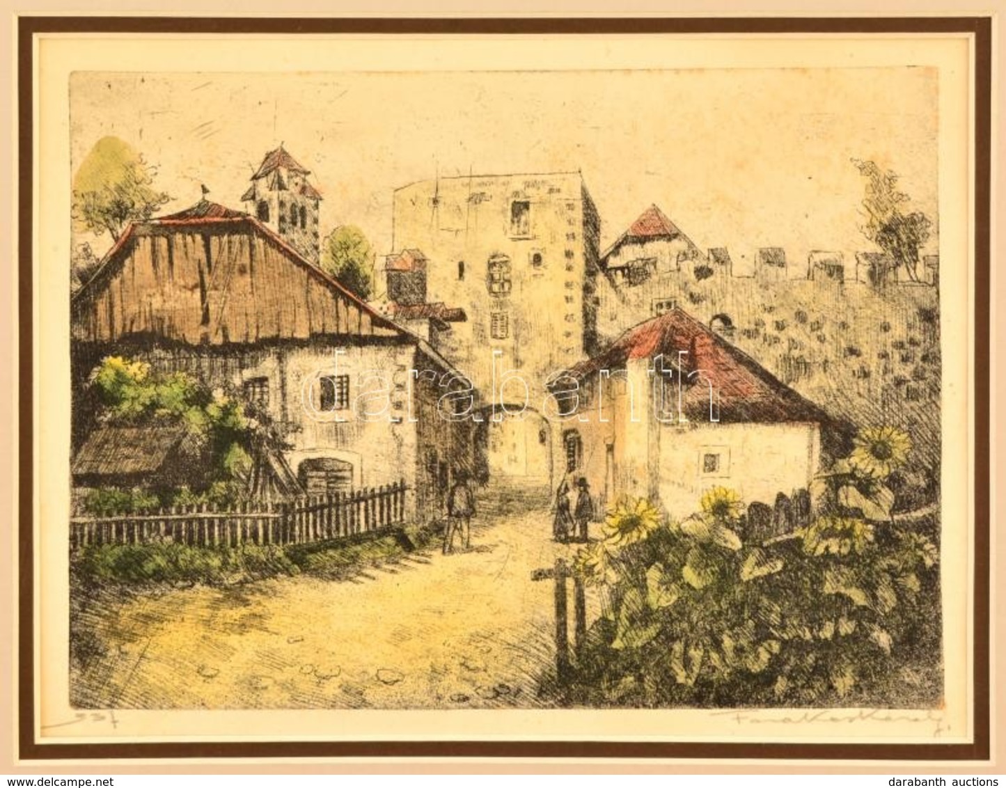 Farkas Károly (?-?): Utcarészlet. Színezett Rézkarc, Papír, 16×21 Cm - Sonstige & Ohne Zuordnung