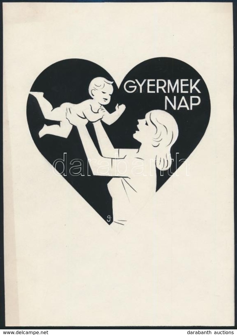 Gönczi-Gebhardt Tibor (1902-1994): Gyermeknap Plakát Terv. Tus, Papír. Jelzett. 17x24 Cm - Otros & Sin Clasificación