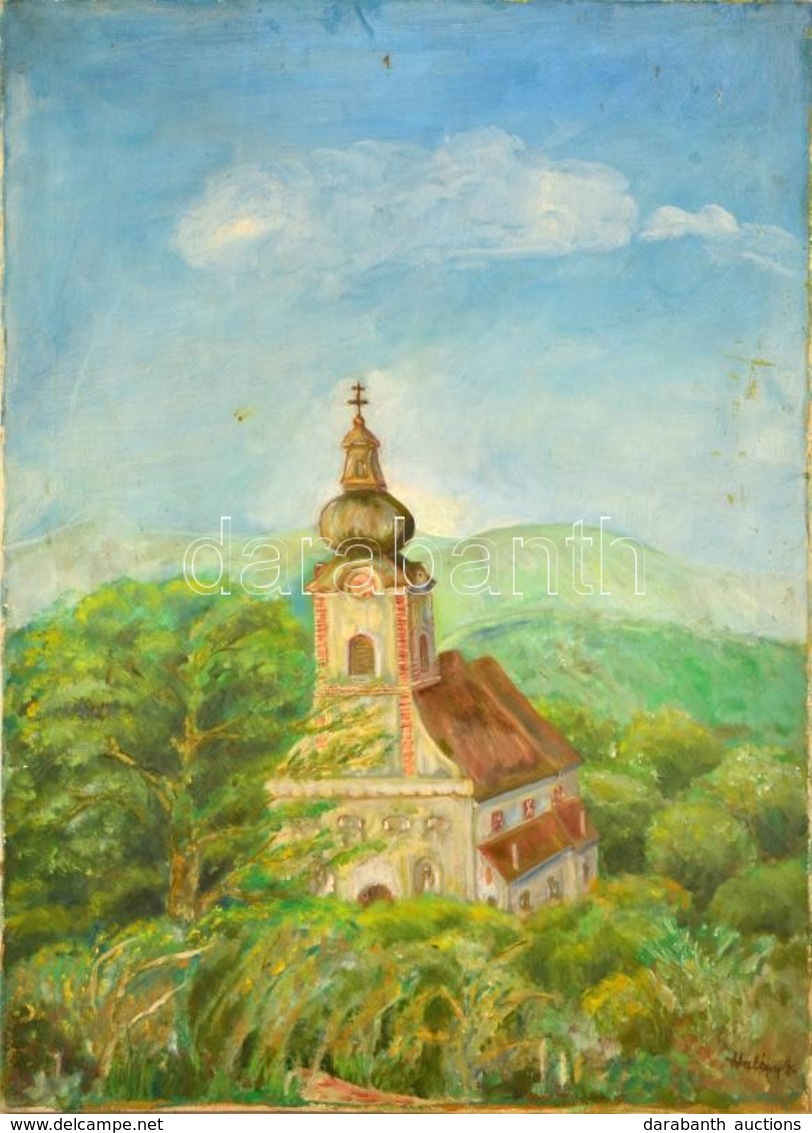 Halápy Jelzéssel: Barokk Templom. Olaj, Vászon (foltos), 69×49 Cm - Andere & Zonder Classificatie