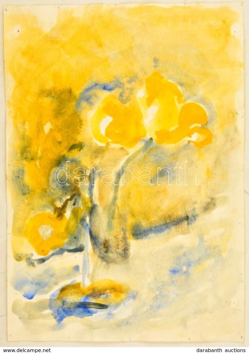 Somlai Vilma (1938-2007): Asztali Csendélet, Akvarell, Papír, Jelzett A Hátoldalán (hagyatéki Pecsét), 50×35 Cm - Andere & Zonder Classificatie