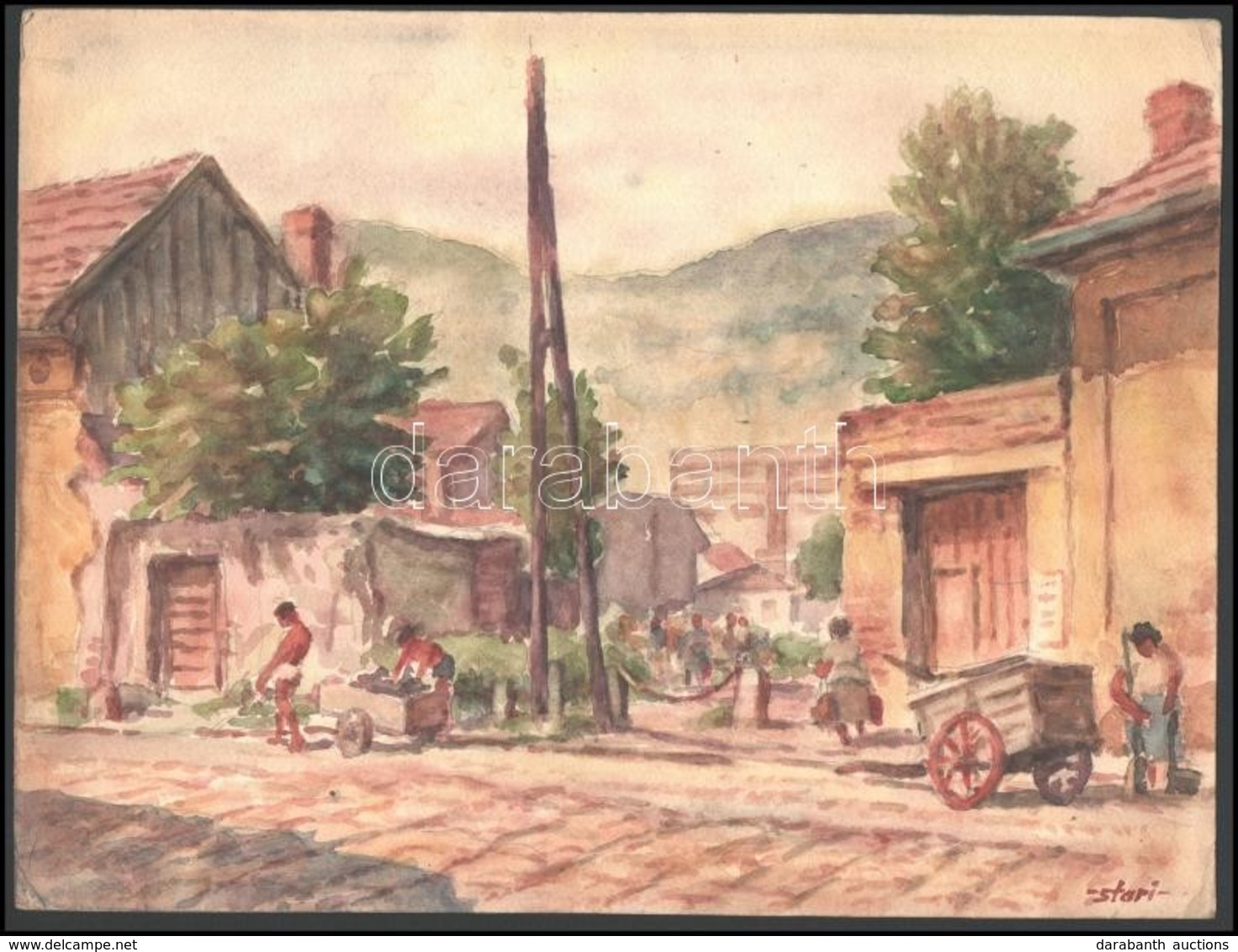 Sostarics Lajos (1896-1968): Óbudai Utcakép, Akvarell, Papír, Jelzett, 23×30,5 Cm - Other & Unclassified