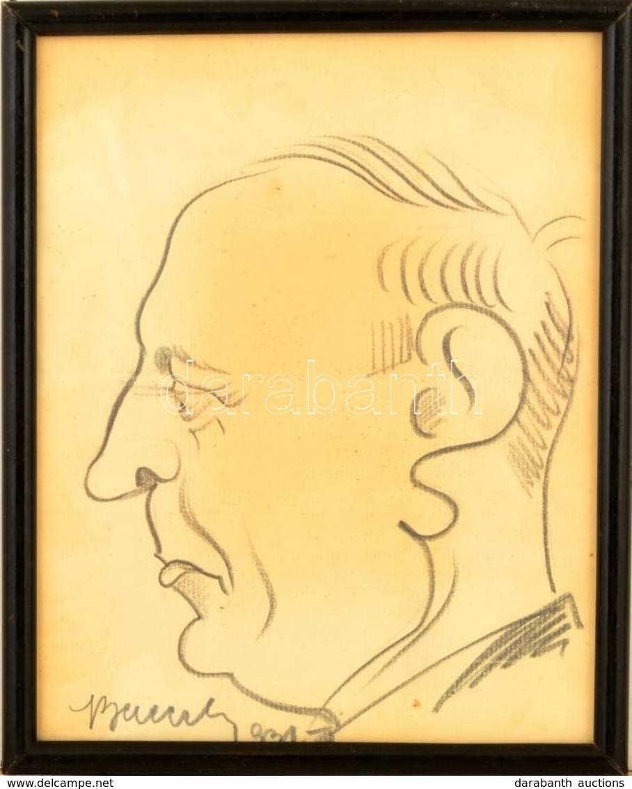 Olvashatatlan Jelzéssel: Férfi Portré (karikatúra 1931), Szén, Papír, üvegezett Keretben, 19×15 Cm - Andere & Zonder Classificatie