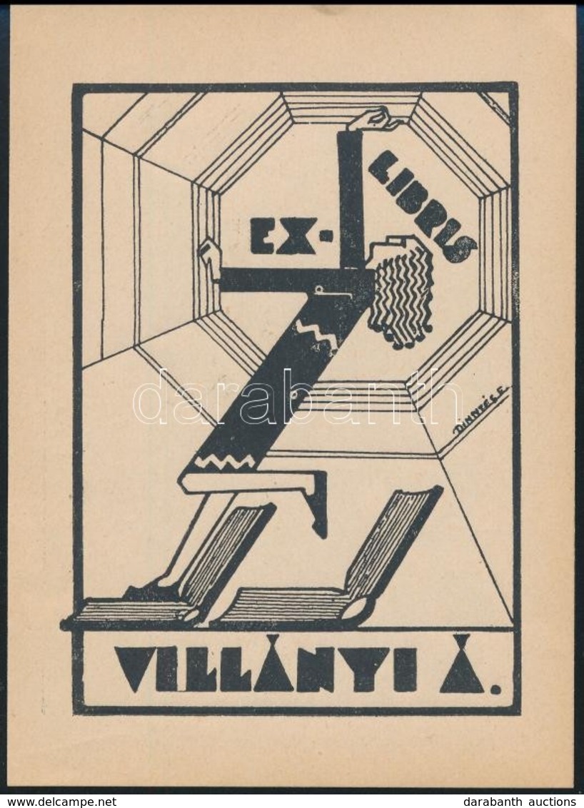 Dinnyés Ferenc (1886-1958): Art Deco Ex Libris, Víg György. Fametszet, Papír, Jelzett A Dúcon, 10x8 Cm - Other & Unclassified