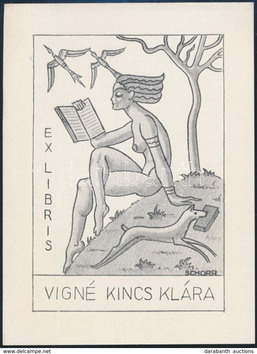 Schorr Tibor (?-?): Erotikus Art Deco Exlibris Vigné Kincs Klára. Klisé, Papír, Jelzett A Klisén, 9×6 Cm - Otros & Sin Clasificación