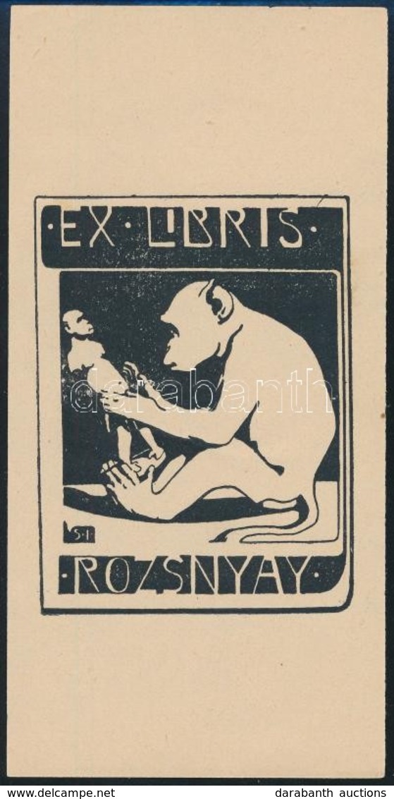 Simay Imre (1874-1955): Ex Libris Rozsnyay, Linó, Papír, Jelzett A Linón, 11×5,5 Cm - Sonstige & Ohne Zuordnung