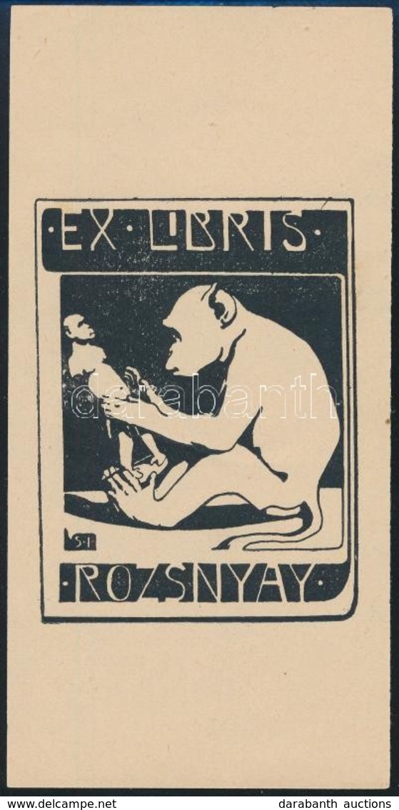 Simay Imre (1874-1955): Ex Libris Rozsnyay, Linó, Papír, Jelzett A Linón, 11×5,5 Cm - Otros & Sin Clasificación