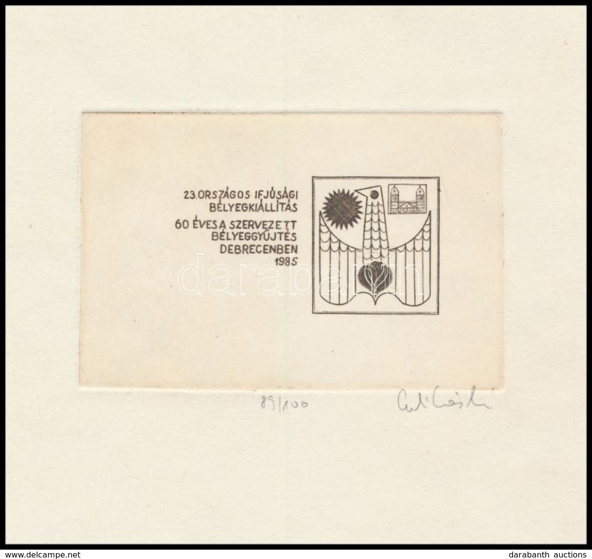 Olvashatatlan Jelzéssel: 23. Országos Ifjúsági Bélyegkiállítás. Rézkarc, Papír, 6×10 Cm - Andere & Zonder Classificatie