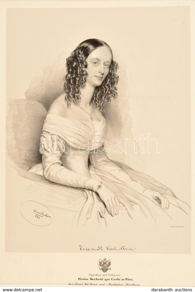 1843 Teresa De Giuli Borsi, (1817-1877) Olasz Opera-énekesnő Kőnyomatos Portréja. Kriehuber. Jelzett. 22x30 Cm - Prenten & Gravure