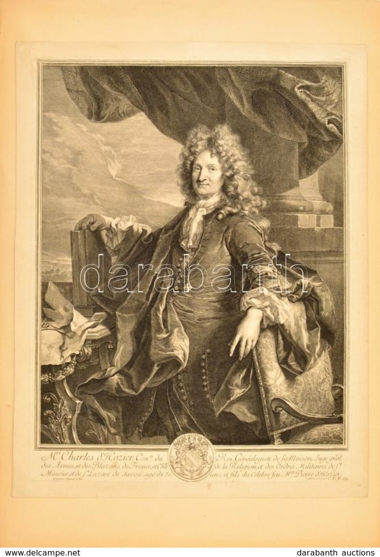 Gérard Edelinck (1640-1707): Charles-René D'Hozier (1640-1732) Genealogus, Történész Nagyméretű Rézmetszetű Portréja. Hy - Prints & Engravings