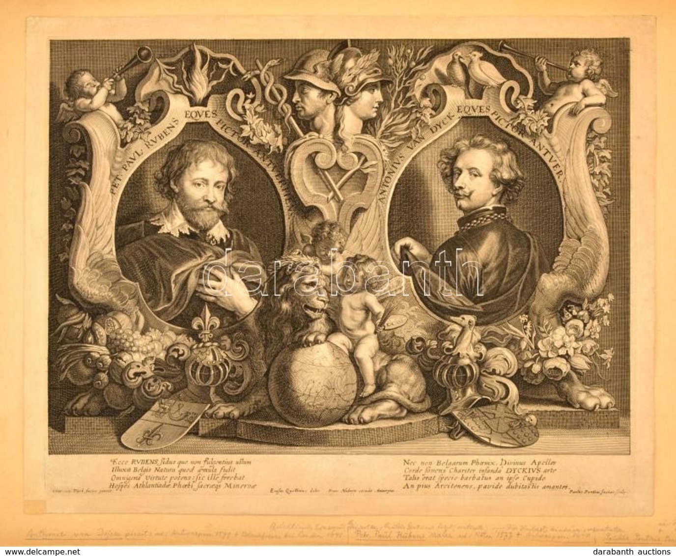 1658 Erasmus Quellinus (1607-1678) Peter Paul Rubens és Anthony Van Dyck Portréja. Paulus Du Pont Után.Rézmetszet. / Por - Prenten & Gravure