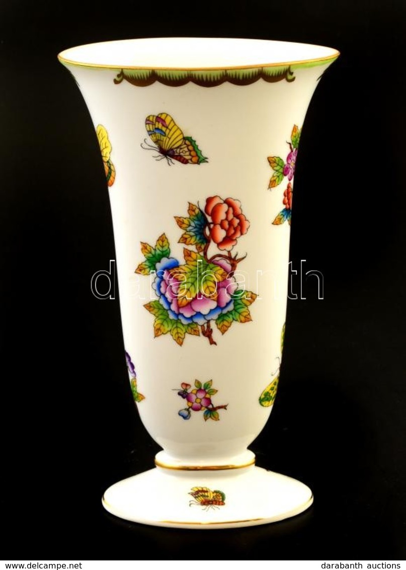 Herendi Viktória Mintás Porcelán Váza, Kézzel Festett, Jelzett, Kis Kopásnyomokkal, M: 18,5 Cm - Sonstige & Ohne Zuordnung