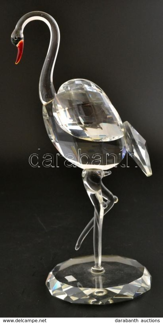 Fújt Kristály Flamingó, Jelzés Nélkül, Alján Nagyon Apró Csorbával, M: 22,5 Cm - Verre & Cristal