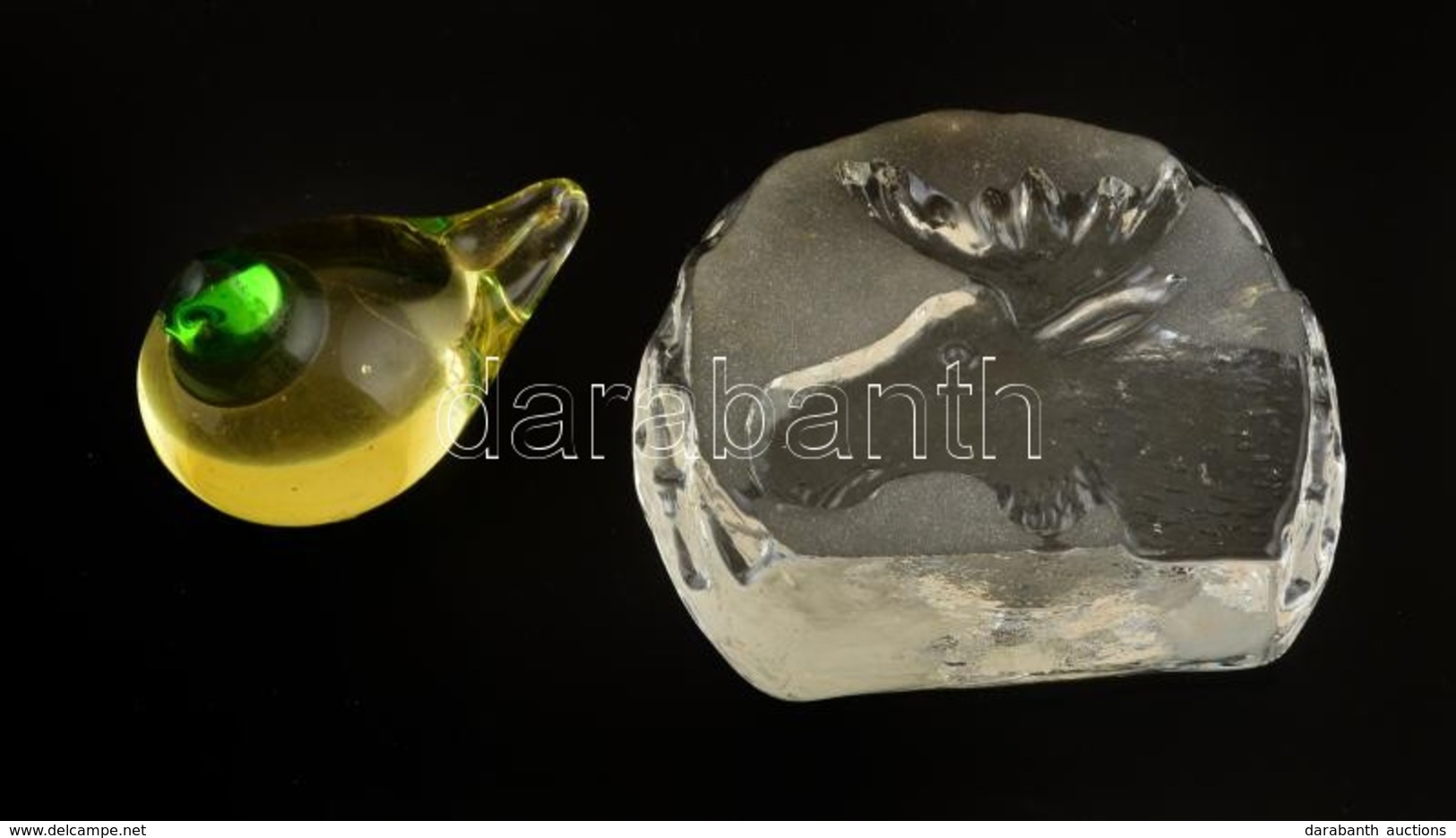 Szarvas Levélnehezék és Madárfigura, Csorbával, M: 4,5 és 8,5 Cm - Verre & Cristal