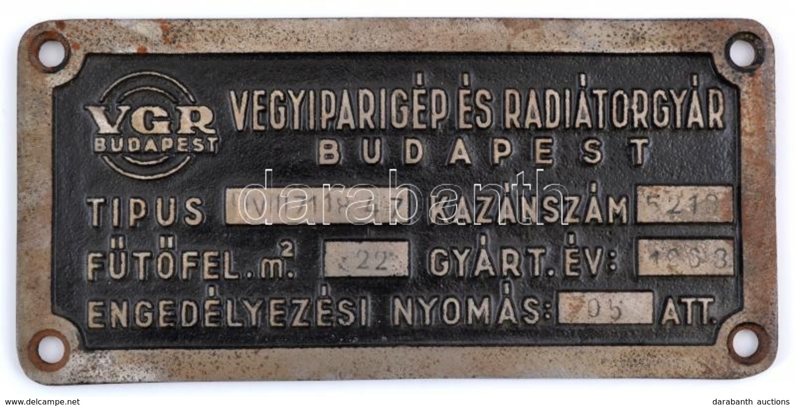 Vegyiparigép és Radiátorgyár Budapest Fém Tábla, 22×11 Cm - Other & Unclassified