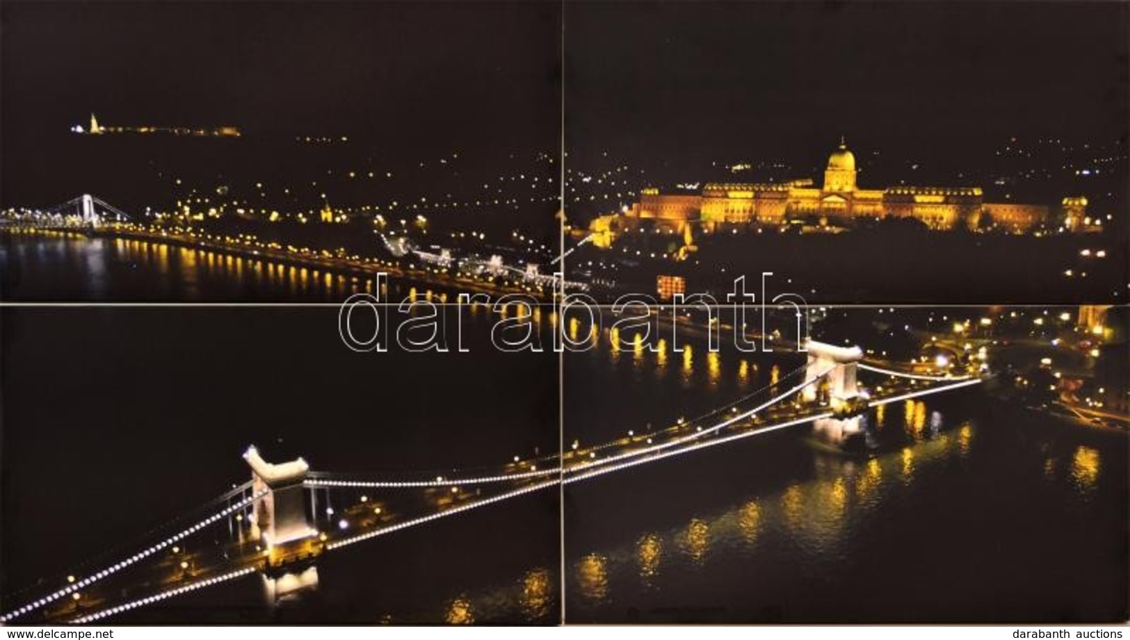 Budapest éjszakai Látképe, Vászonra Készült Fotóprint, 4 Részes Mozaikban, 60x33 Cm (4x) - Andere & Zonder Classificatie