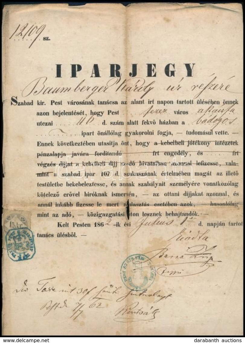 1862 Iparjegy Bp. Akácfa Utcai Bádogos Részére - Ohne Zuordnung