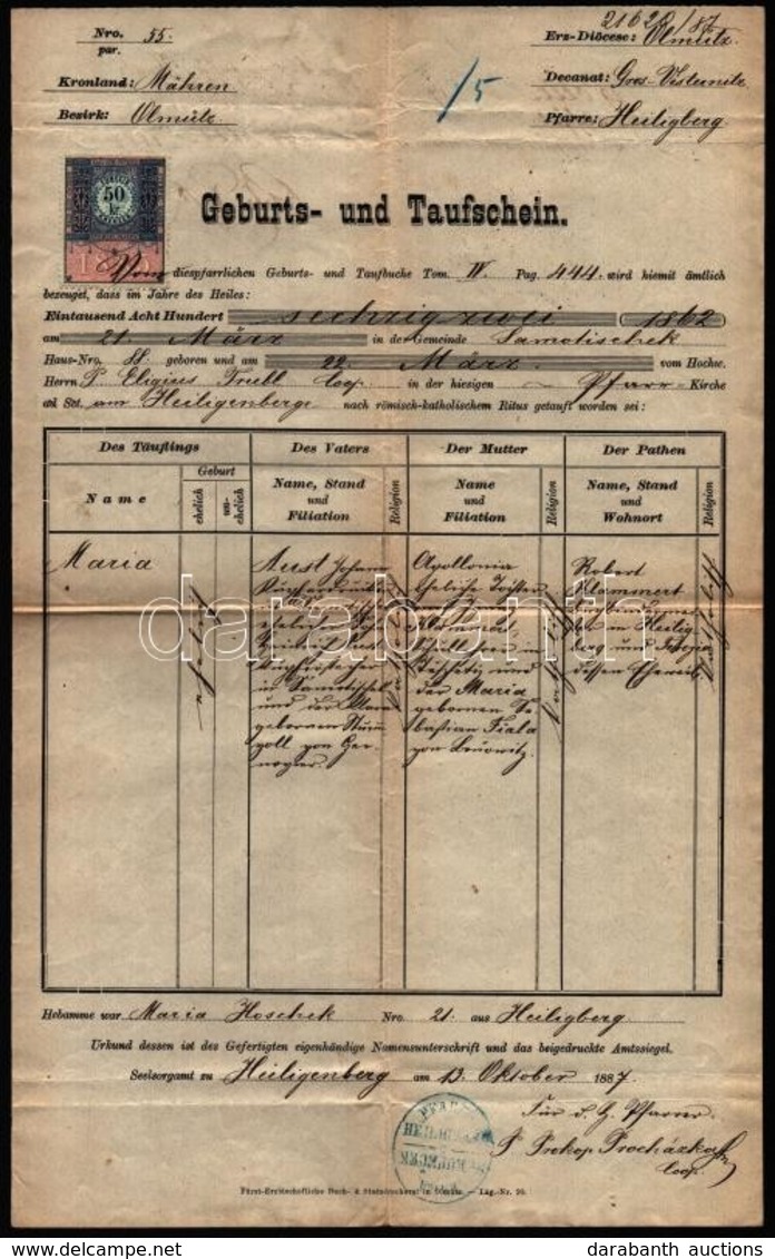 1870-1887 3 Db Német Anyakönyvi Kivonat, Az Egyik Okmánybélyeggel - Unclassified