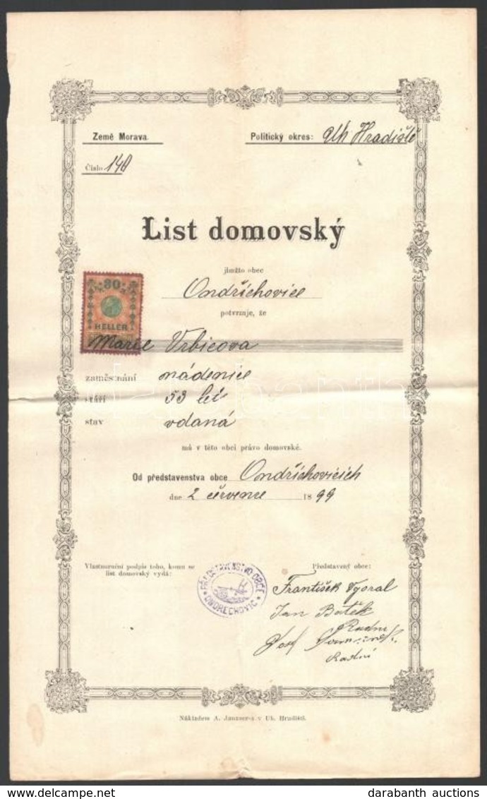 Cca 1900 3 Db Klf Illetőségi Bizonyítvány Csehek Részére - Sin Clasificación