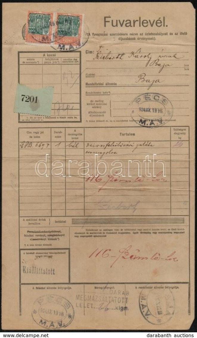 1924 Pécs, Fuvarlevél Okmánybélyegekkel - Unclassified