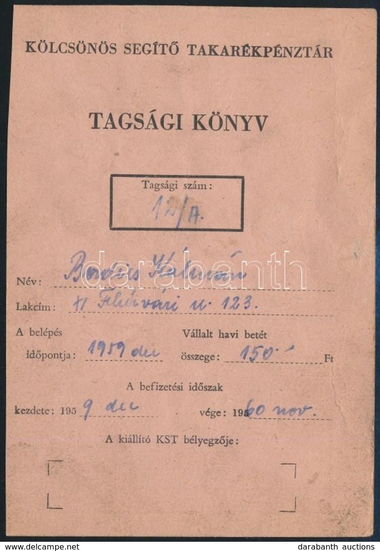 1959 A Kölcsönös Segítő Takarékpénztár Tagsági Könyve, Bélyegzésekkel - Zonder Classificatie