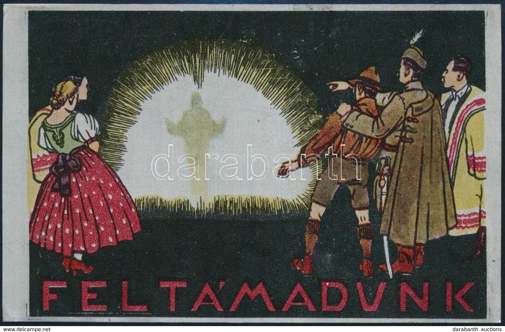 Cca 1925 'Feltámadunk' - Irredenta Témájú Kép Fém Lemezre Nyomtatva, 9×14 Cm - Non Classés