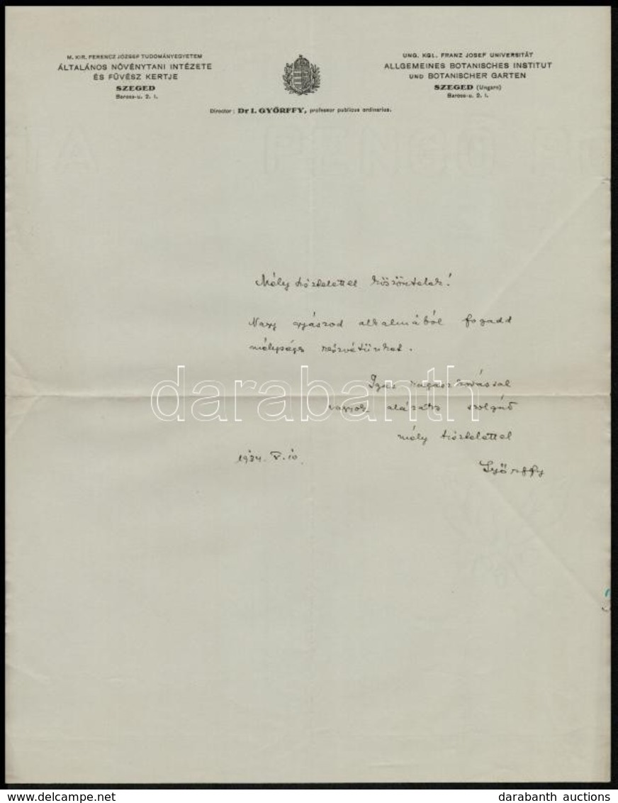 1934 Györffy István Néprajzkutató Kézzel írt, Aláírt Részvétnyilvánító Levele Azonosítatlan Címzettnek, 'M. Kir. Ferenc  - Zonder Classificatie