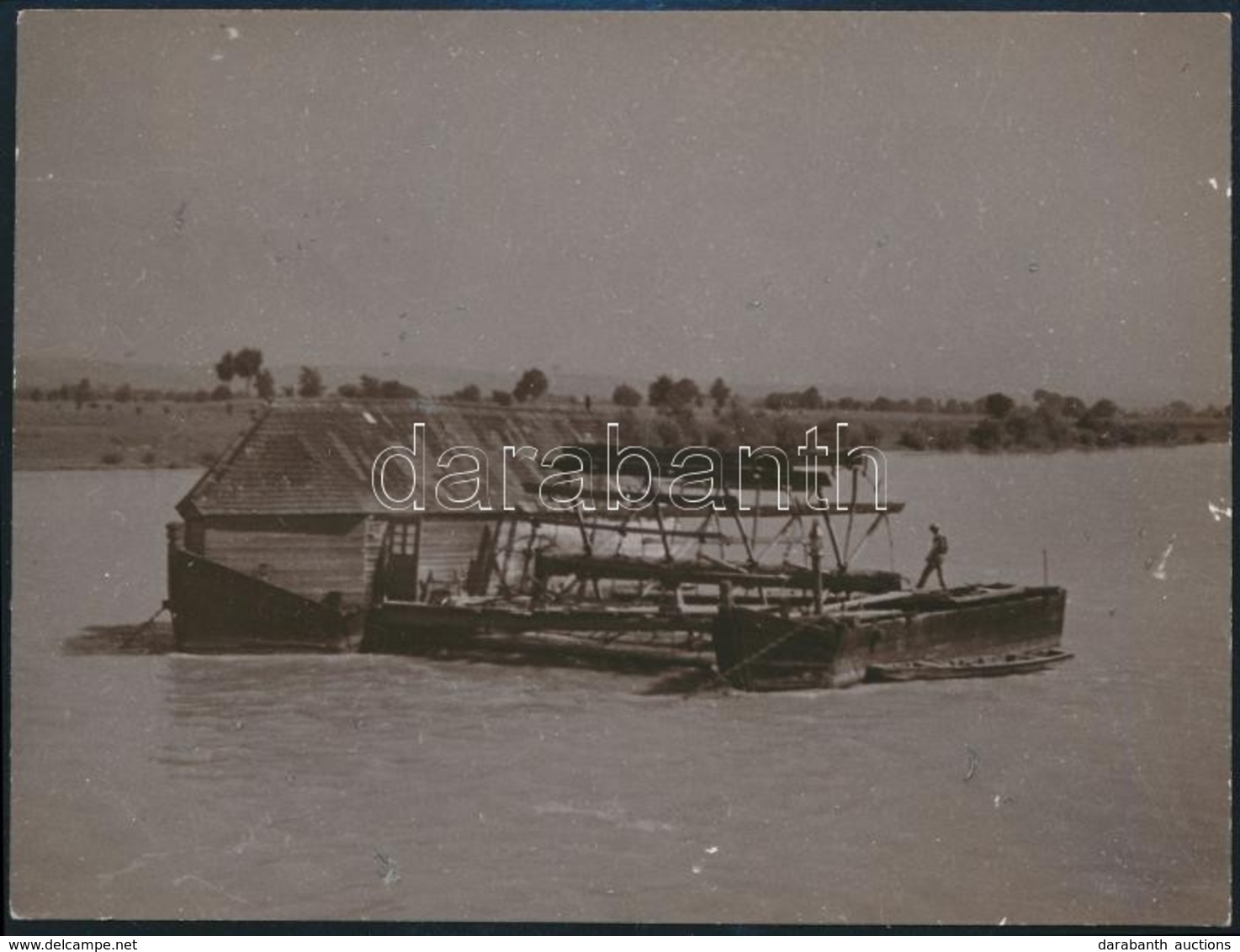 1932 Dunabogdánynál, A Dunán Lehorgonyzott Hajómalom, Jelzés Nélküli Vintage Fotó, Feliratozva, Kerny István (1879-1963) - Other & Unclassified